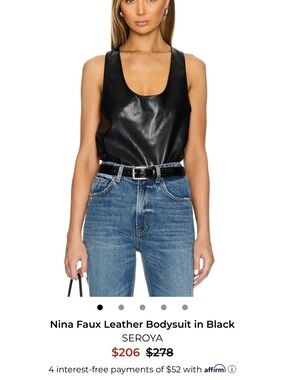 SER.O.YA Nina Faux Leather Scoop Neck Bodysuit — Black